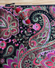 Load image into Gallery viewer, Black & Gold Paisley Pouch with boxed bottom - 19.5cm x 14cm with Zipper Charm