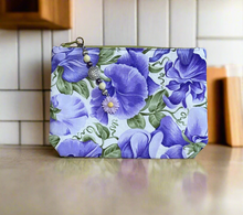 Load image into Gallery viewer, Purple Floral Pouch with boxed bottom - 19.5cm x 14cm with Zipper Charm