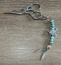 Load image into Gallery viewer, Blue & Silver Flower Scissor Fob Sonia's Needle & Thread