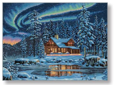 Aurora Cabin Cross Stitch Kit by Dimensions 35212