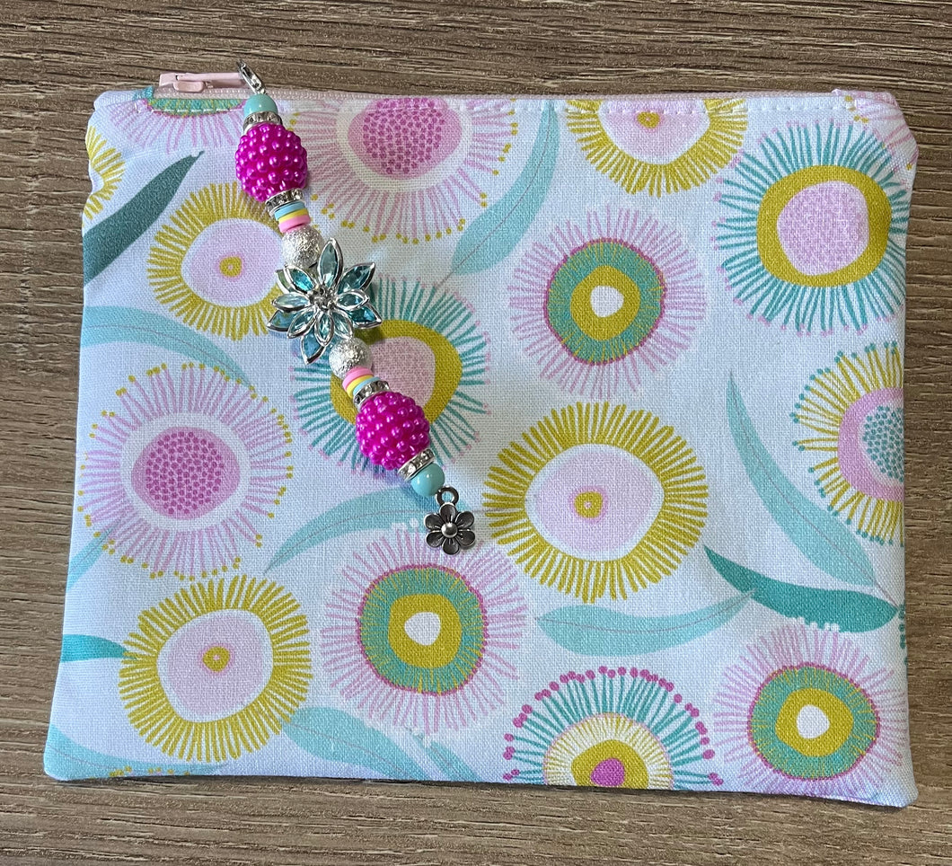 Gum Blossom Accessory Pouch - 13cm x 15cm with Zipper Charm