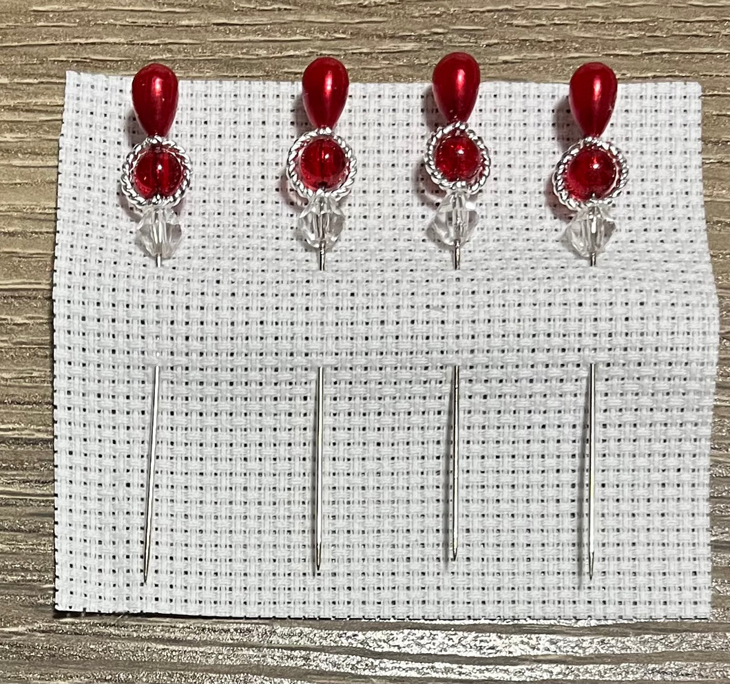 Counting Pins for Cross Stitch - Red with Silver Ring