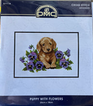 Load image into Gallery viewer, DMC Cross Stitch Kit - Puppy With Flowers 577118
