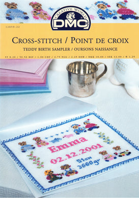 DMC Cross Stitch Chart Teddy Birth Sampler