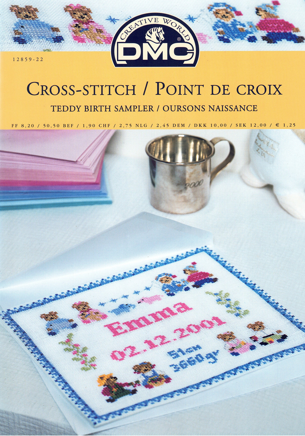 DMC Cross Stitch Chart Teddy Birth Sampler