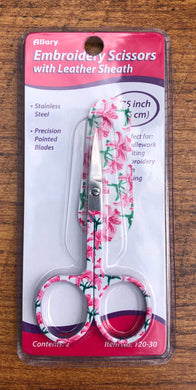 pink white floral embroidery cross stitch scissors 9.6cm.