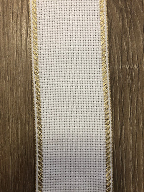 White Aida Band with gold edge trim for Cross Stitch