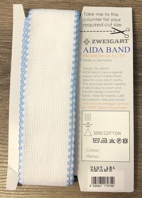 14ct White aida band pale blue edges Zweigart