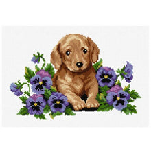 Load image into Gallery viewer, DMC Cross Stitch Puppy with Flowers
