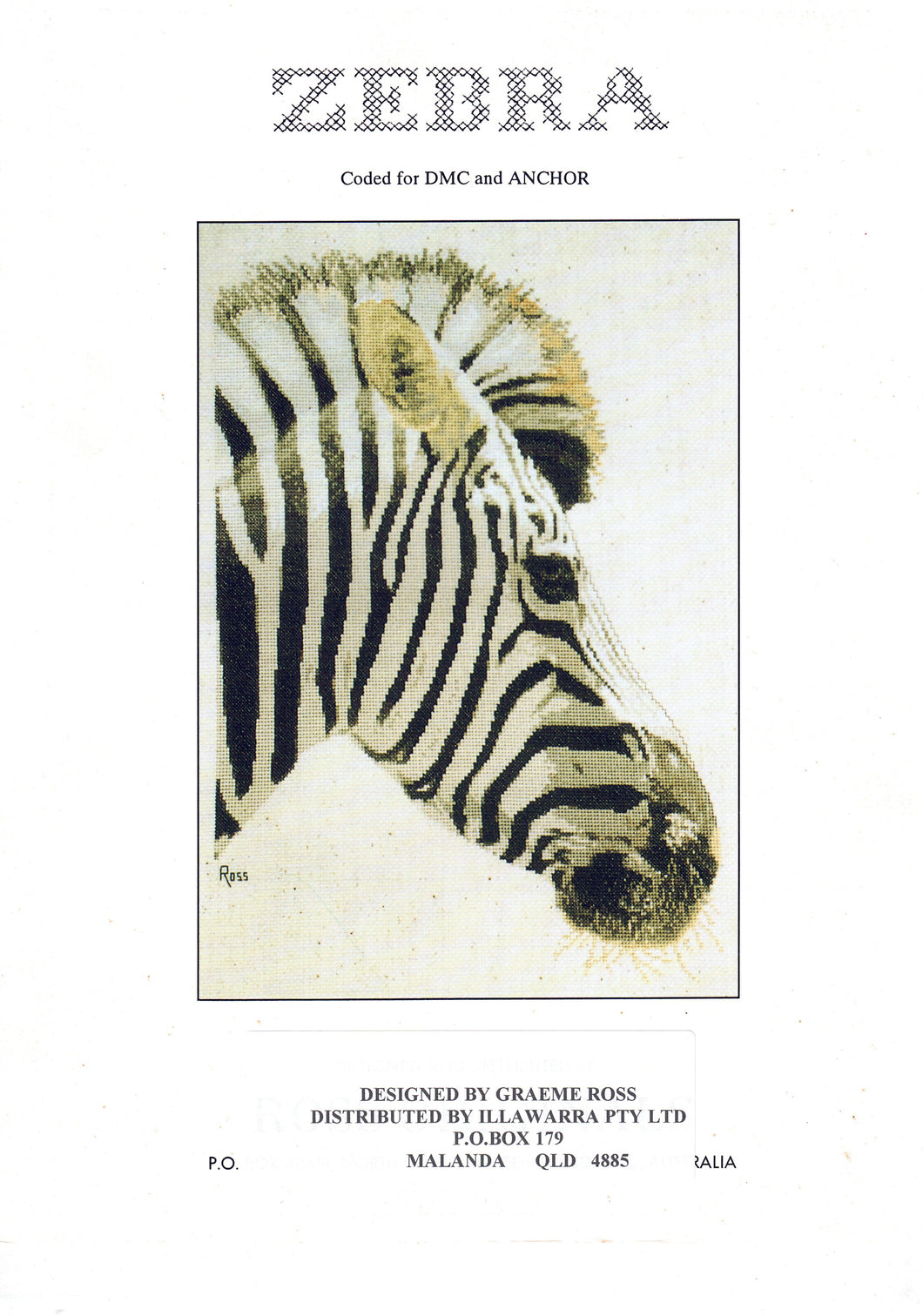Zebra -  Counted Cross Stitch Chart by Ross Originals
