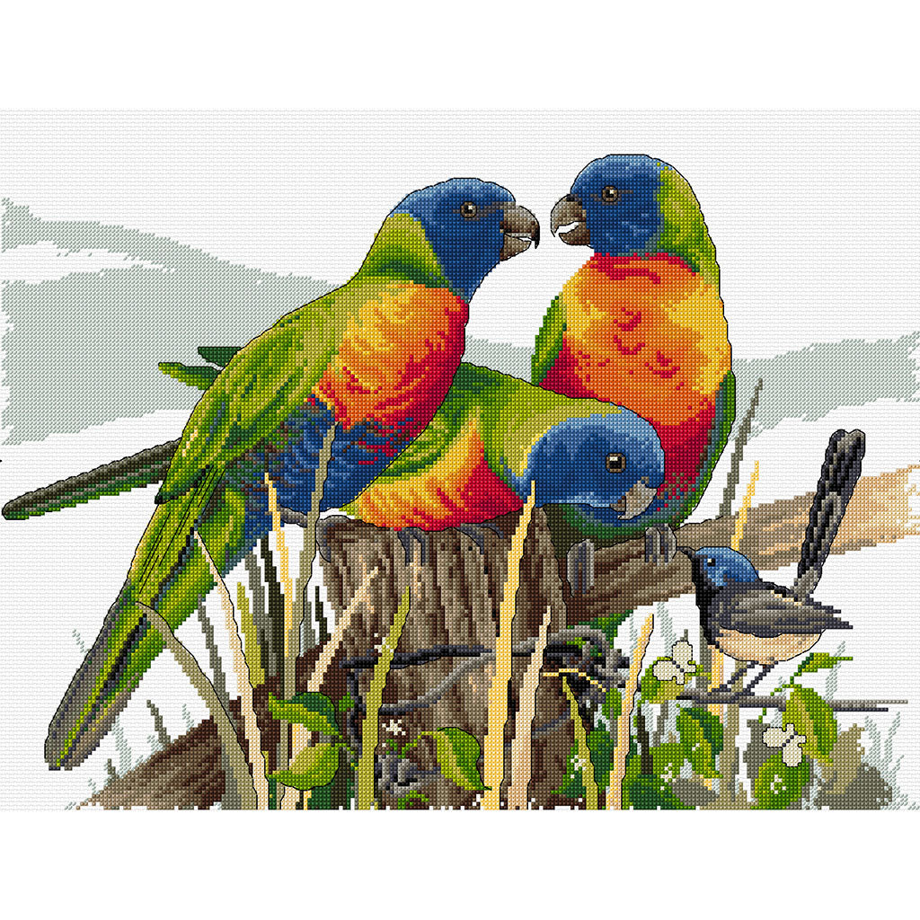 Lots of Lorikeets Cross Stitch Chart Country Threads