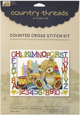 Teddy Birth Sampler Cross Stitch Kit Country Threads